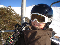 big smile, riding the chairlift on a perfect morning